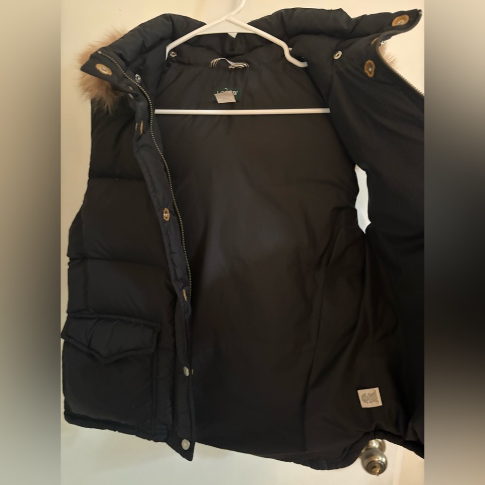 J. Crew Black Puffer Vest with Tan Faux Fur Trim - Picture 6 of 12